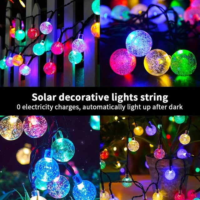 Solar Power LED Christmas String Light Crystal Ball Re