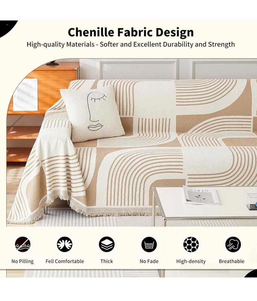 XX Large Couch Cover Chenille Fabric 71x150 Khakhi - photo 3
