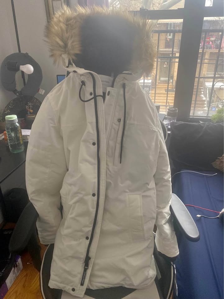 Calvin Klein Full Zip Coat Winter Jacket White Size M