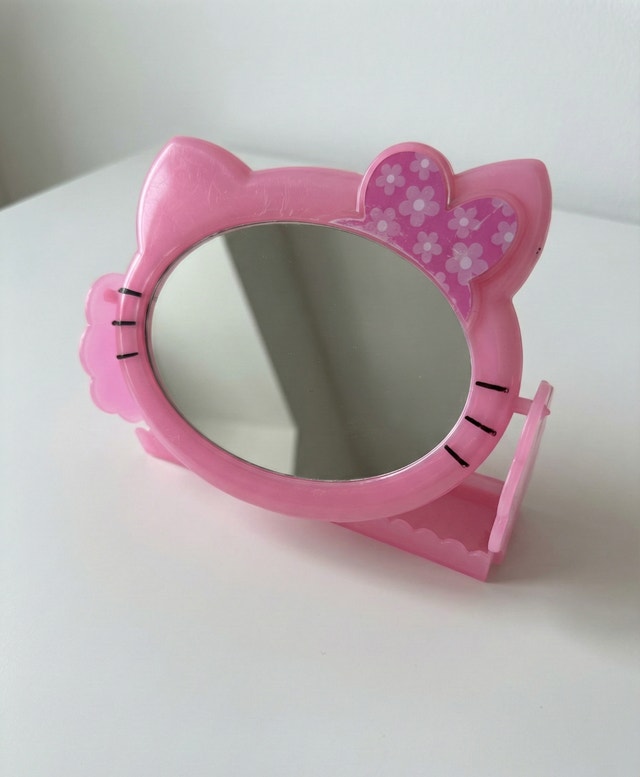 2-Piece Pink Vanity Mirror Set — Cute Cartoon-Style Mirror