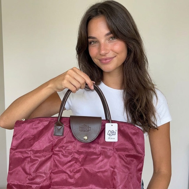 Foldable Lightweight Nylon Tote Bag (Pink)