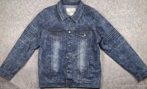 Akademiks Jeanius Jacket Mens L Blue Distressed Denim - photo 3