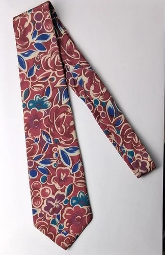 Oleg Cassini Silk Necktie W/Red Blue and Purple Floral Pattern 1