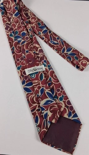 Oleg Cassini Silk Necktie W/Red Blue and Purple Floral Pattern 1 - photo 2