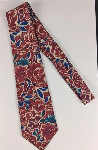Oleg Cassini Silk Necktie W/Red Blue and Purple Floral Pattern 1 - photo 3
