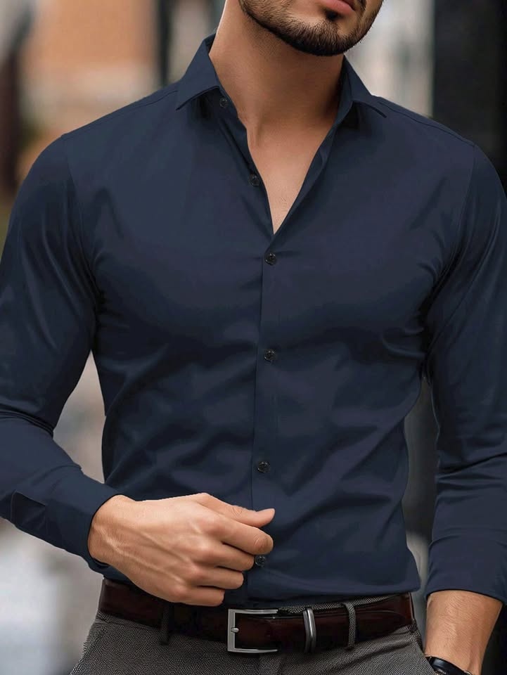 Manfinity Mode Navy Blue Buttoned Long Sleeve Shirt Size S - photo 3