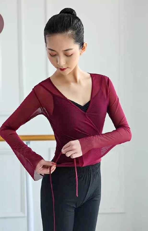 Wine Red Mesh Dance Wrap Top – Mint Condition