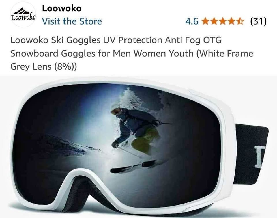 Loowoko Ski Goggles UV Protection Anti Fog OTG