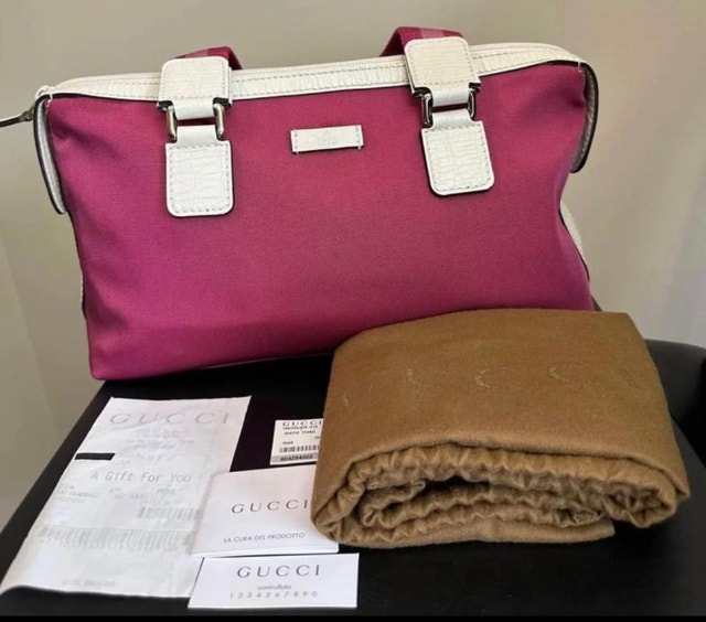 New Authentic Gucci Bowling Bag -Fuchsia Canvas Boston Bag