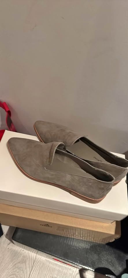Grey suede loafers