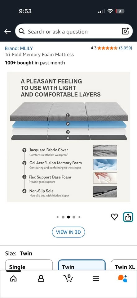 Trifold memory foam Mattress Twin - photo 3