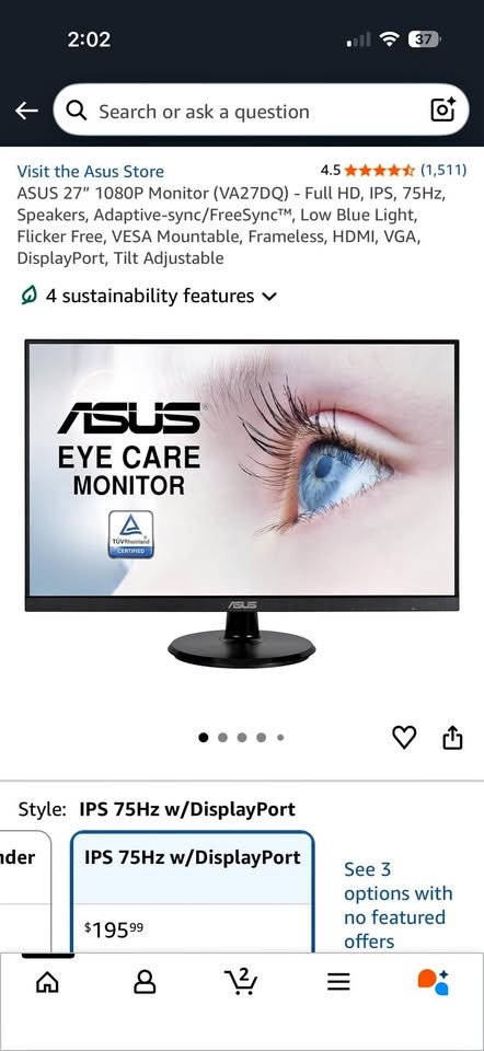 **only 17 Jan** Asus 27” 1080p monitor VA27D