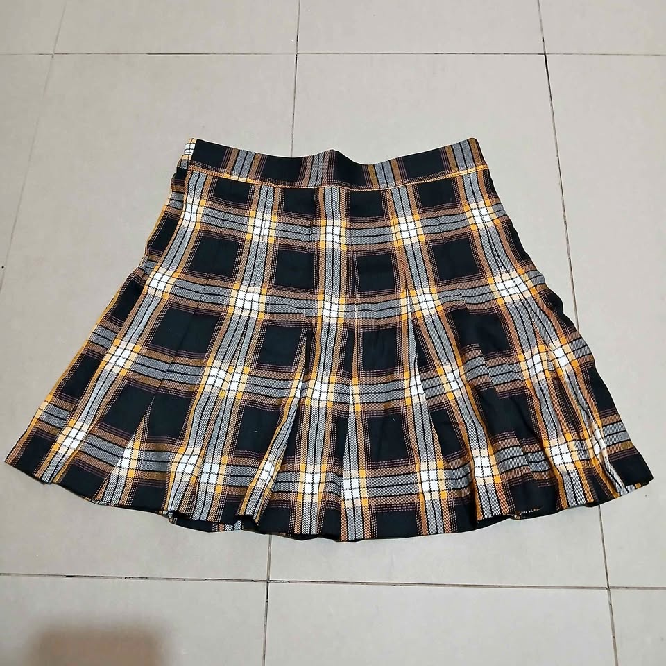 Yellow and Black Plaid Pleated Mini Skirt Alternative Punk Alt T