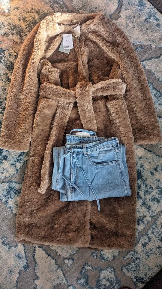 H & M Teddy Coat & Wide Leg Jeans SZ 8 $75 both