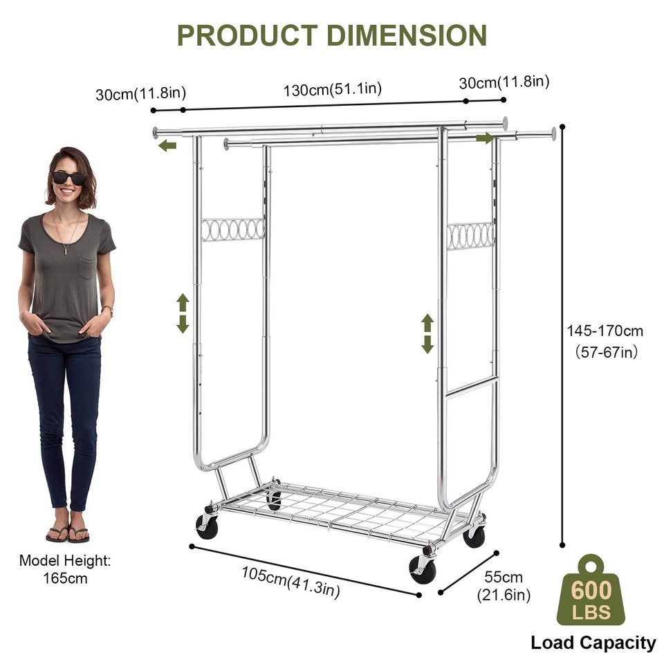 Fyzeg Double Clothing Garment Rack, Heavy Duty - photo 3