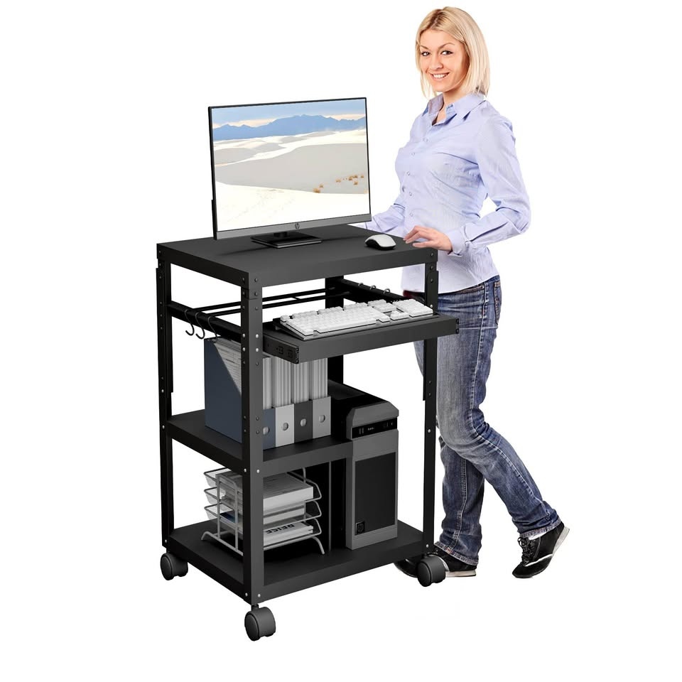 3 Tiers Mobile Computer Adjustable, Standup Desk