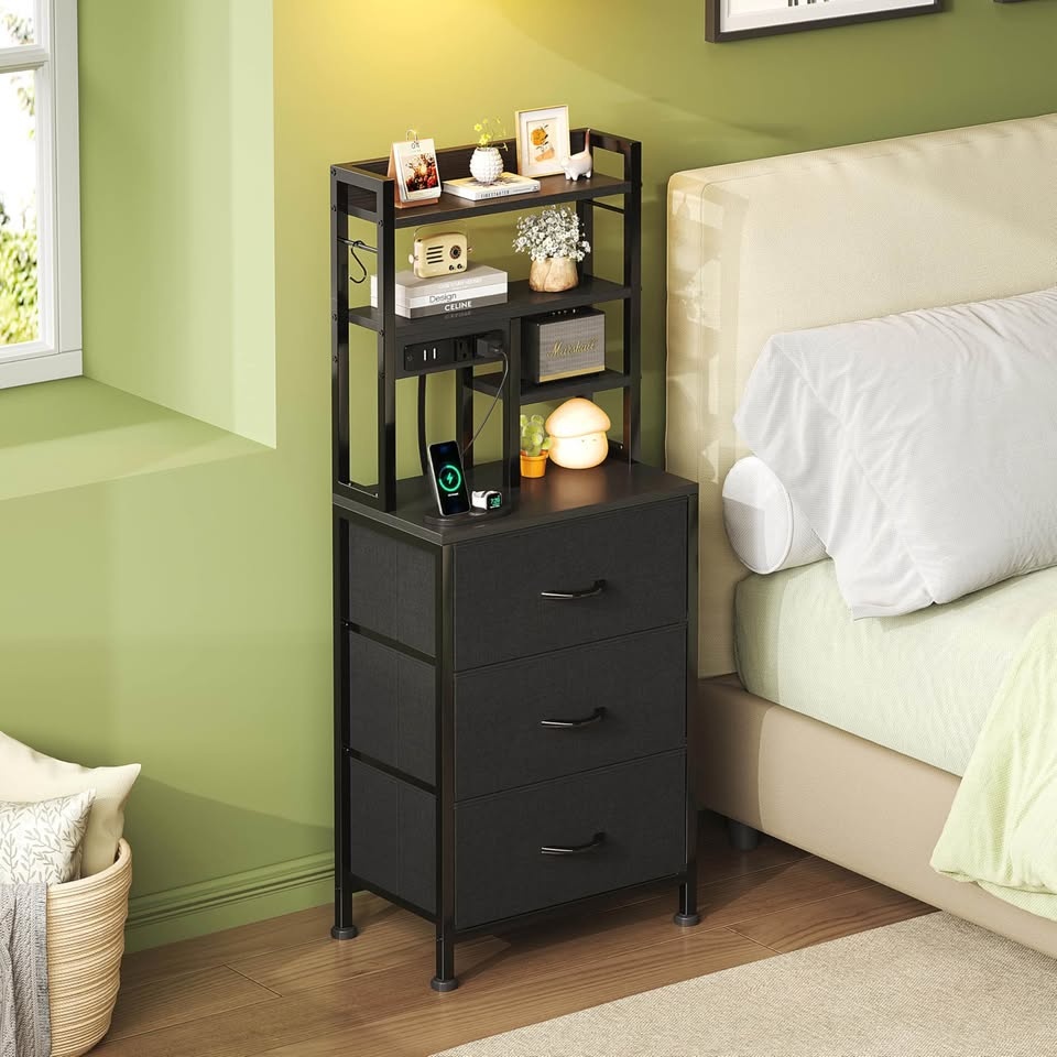 Tall NightStand with 3 Fabric Drawers and LED Lights - photo 2