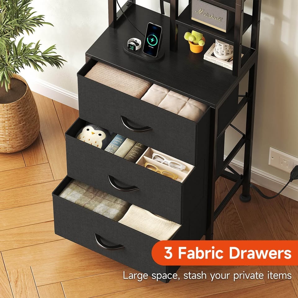Tall NightStand with 3 Fabric Drawers and LED Lights - photo 5
