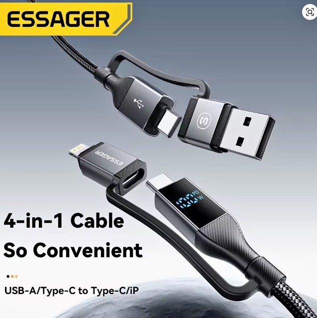 4 In 1 USB Cable Type C Digital Display 100W PD Fast Charging