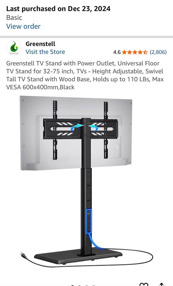 Black TV Stand with Power Outlet - photo 5
