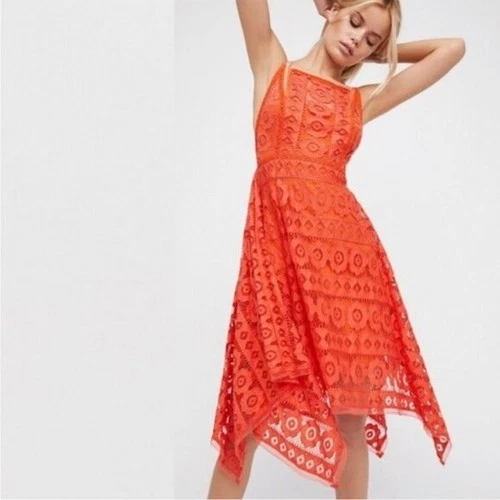 Free People Lace Dress Size 0 Coral Orange