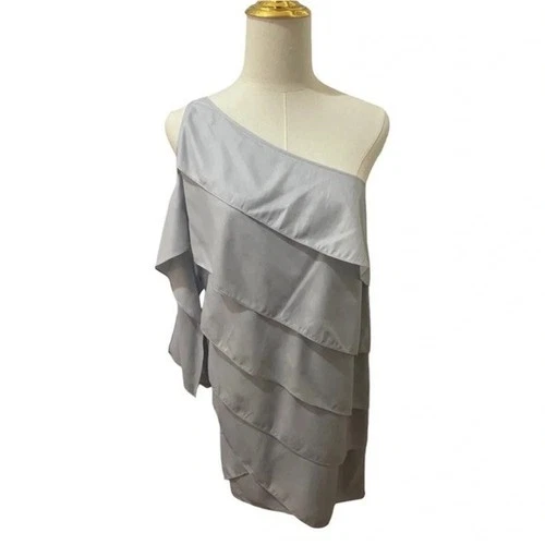 BCBG Mini Dress Tiered Ruffle One Shoulder blue Small - photo 2