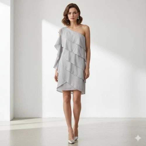 BCBG Mini Dress Tiered Ruffle One Shoulder blue Small - photo 4