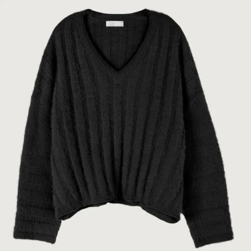 OAK + FORT Womens Fuzzy Sweater V-neck Brushed Knit Black Sz XS - photo 4