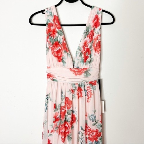 LULUS Floral Print Maxi Dress Side slit Chiffon Size XS - photo 3