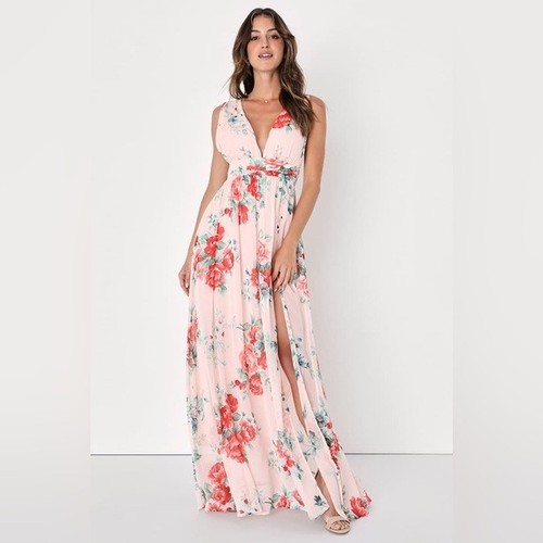LULUS Floral Print Maxi Dress Side slit Chiffon Size XS - photo 4