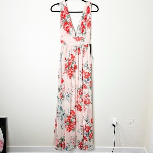 LULUS Floral Print Maxi Dress Side slit Chiffon Size XS - photo 5