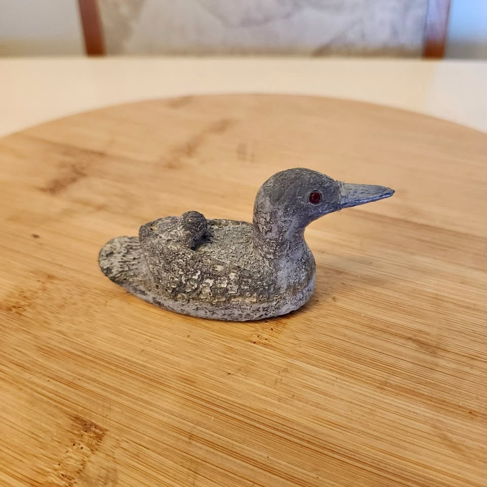 Stone Loon with Baby on Back, Hand Carved