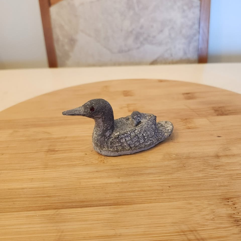 Stone Loon with Baby on Back, Hand Carved - photo 3