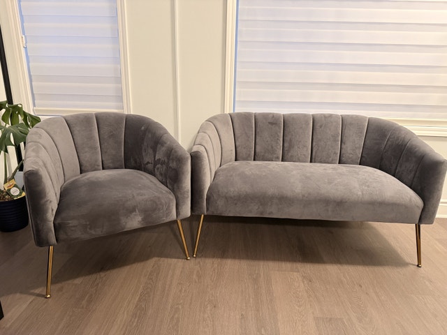 4 piece grey velvet living room set