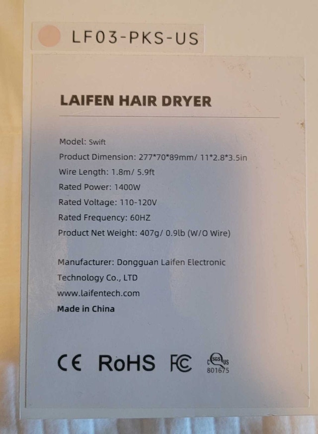 Hairdryer Laifen Swift (Pink) 1400W - Like New! (See Video) - photo 2