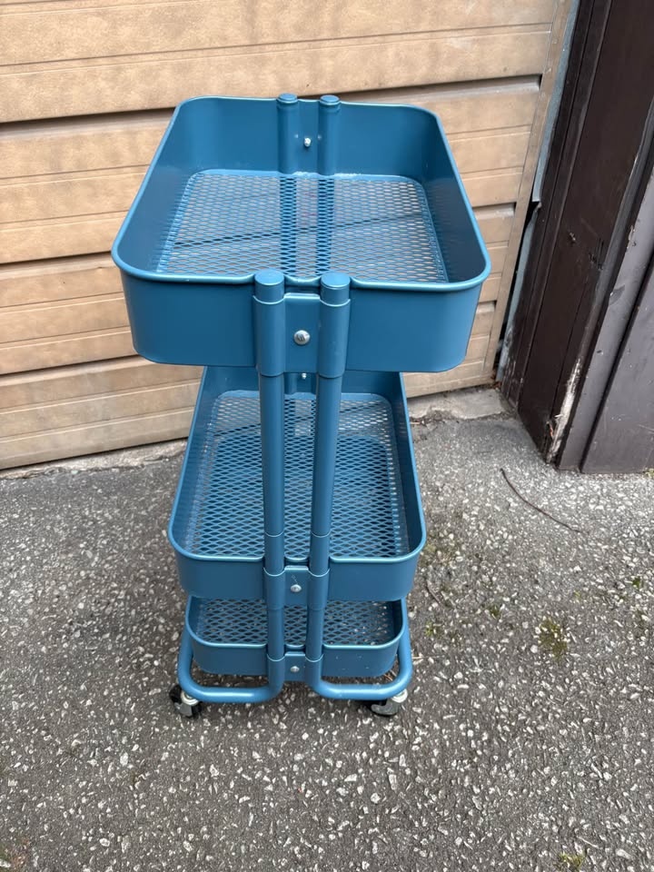 Ikea blue metal Raskog 3 shelf storage with wheels - photo 3
