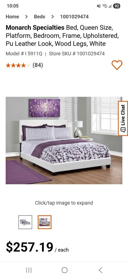 2 Queen size white faux leather bed frames and 2 box springs