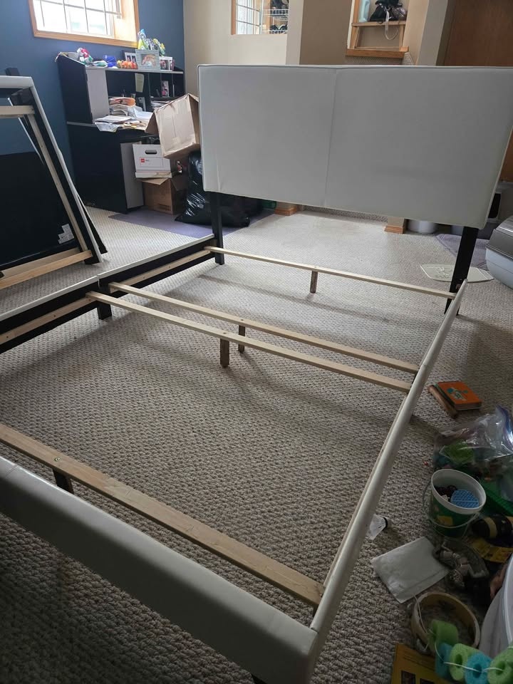 2 Queen size white faux leather bed frames and 2 box springs - photo 3