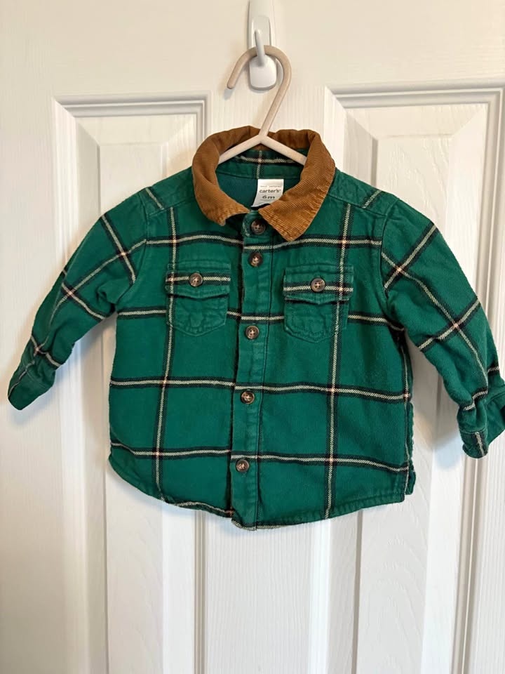 Carter’s 6M Baby Green Plaid Button-up