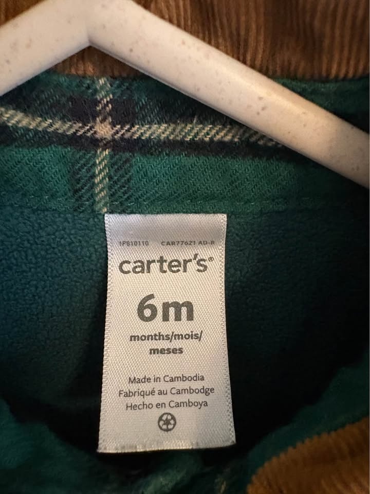 Carter’s 6M Baby Green Plaid Button-up - photo 3