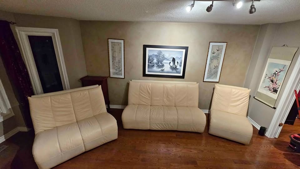 Cream Leather Sofa Set