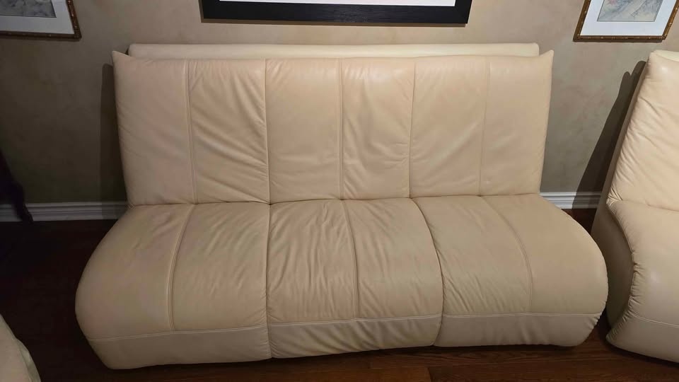 Cream Leather Sofa Set - photo 4