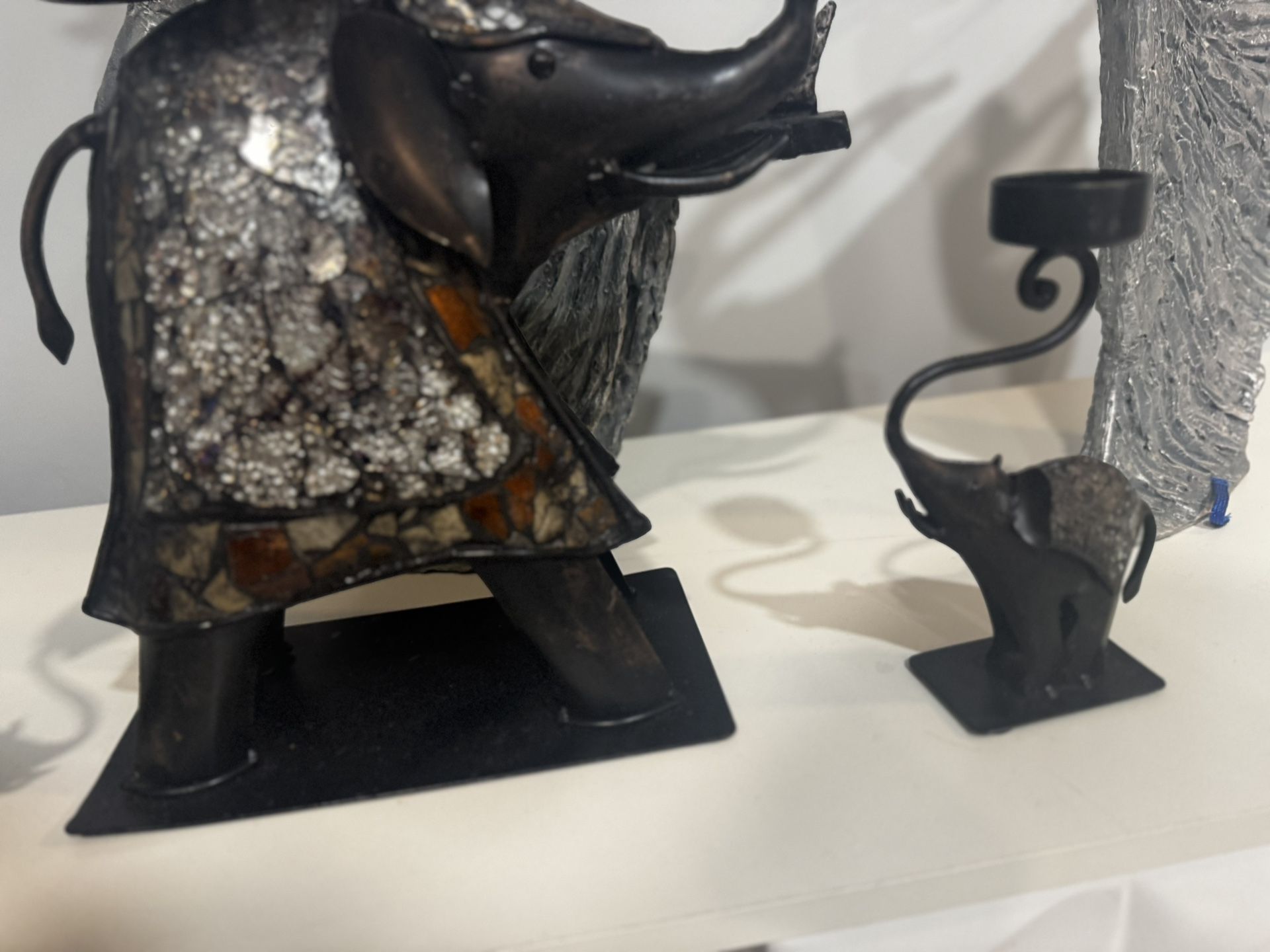 Metal Elephant Sculpture Set - 3 Candle Holders