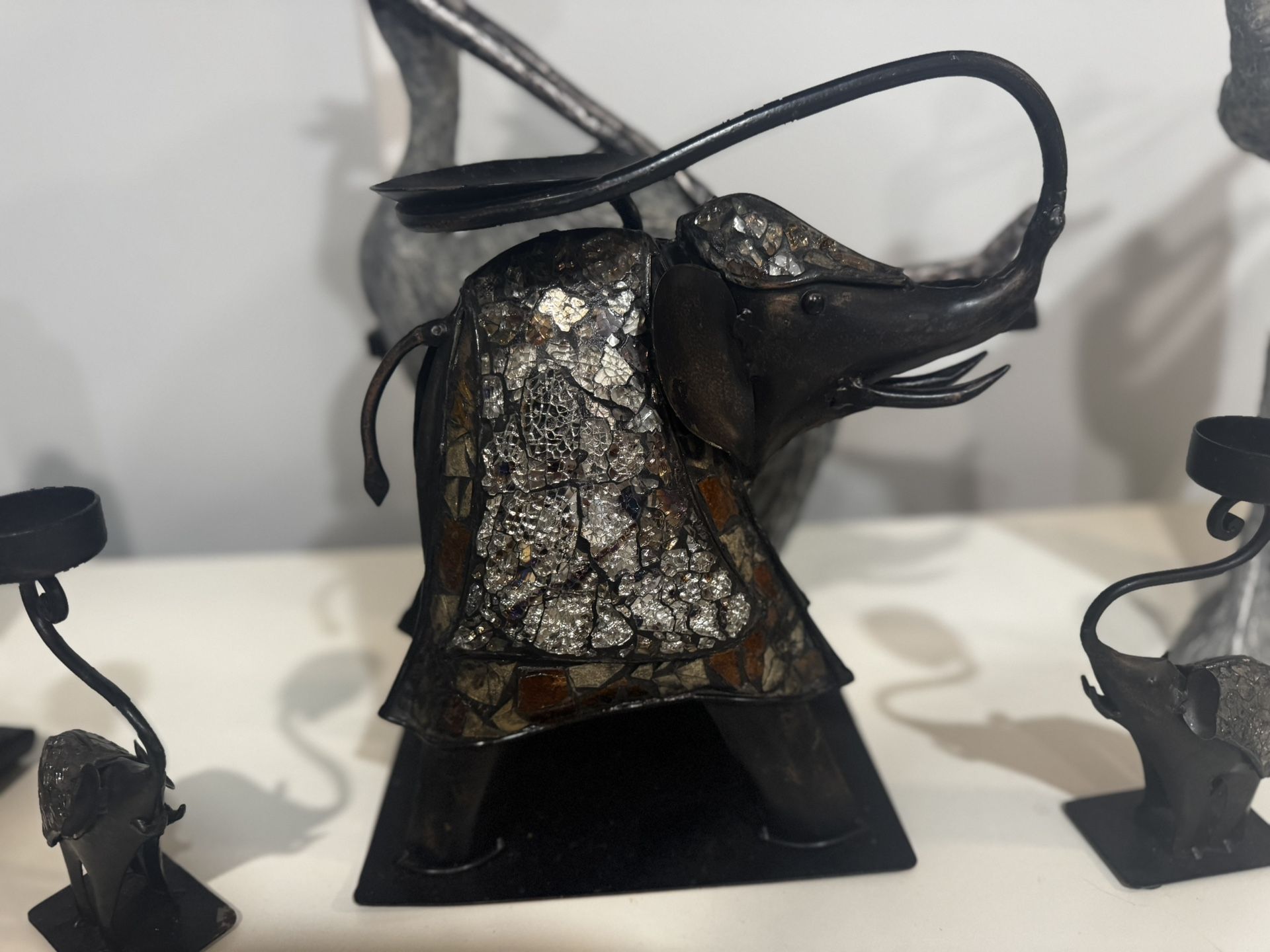 Metal Elephant Sculpture Set - 3 Candle Holders - photo 3