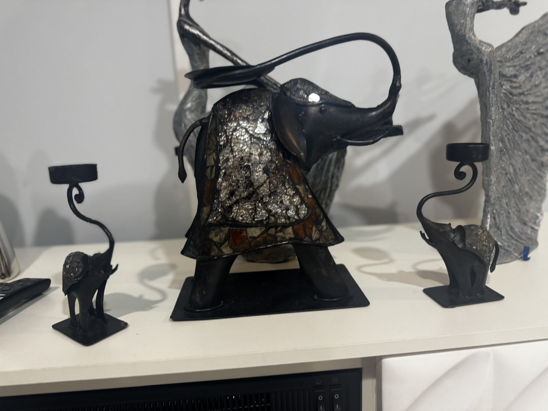Metal Elephant Sculpture Set - 3 Candle Holders - photo 4