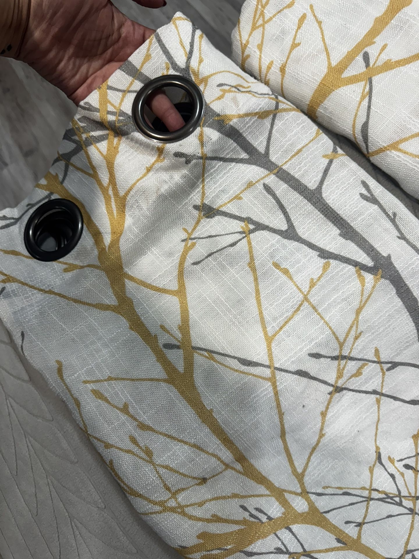 Set of 2 Tree Branch Print Curtains – Mustard & Gray - photo 2