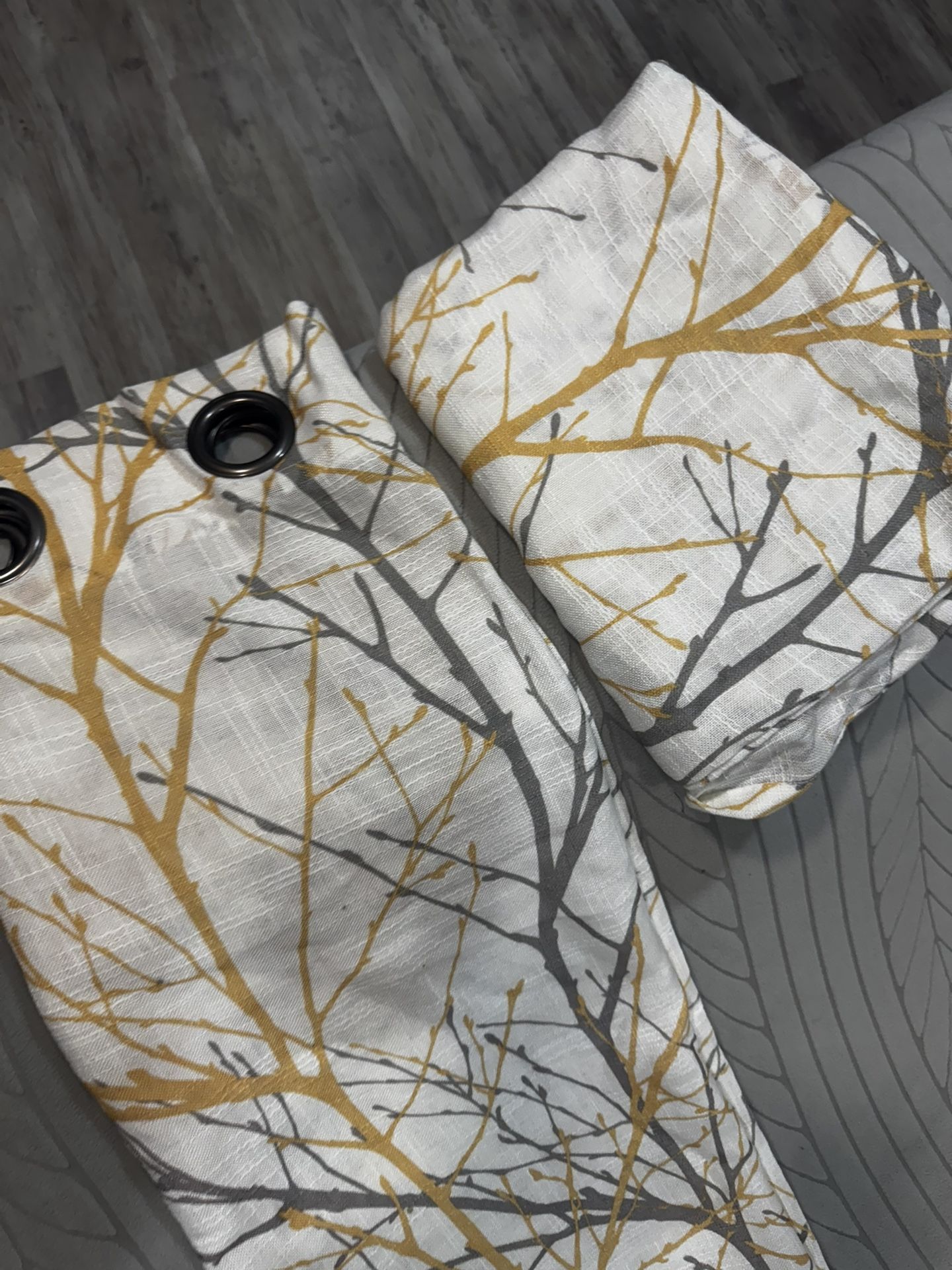 Set of 2 Tree Branch Print Curtains – Mustard & Gray - photo 3