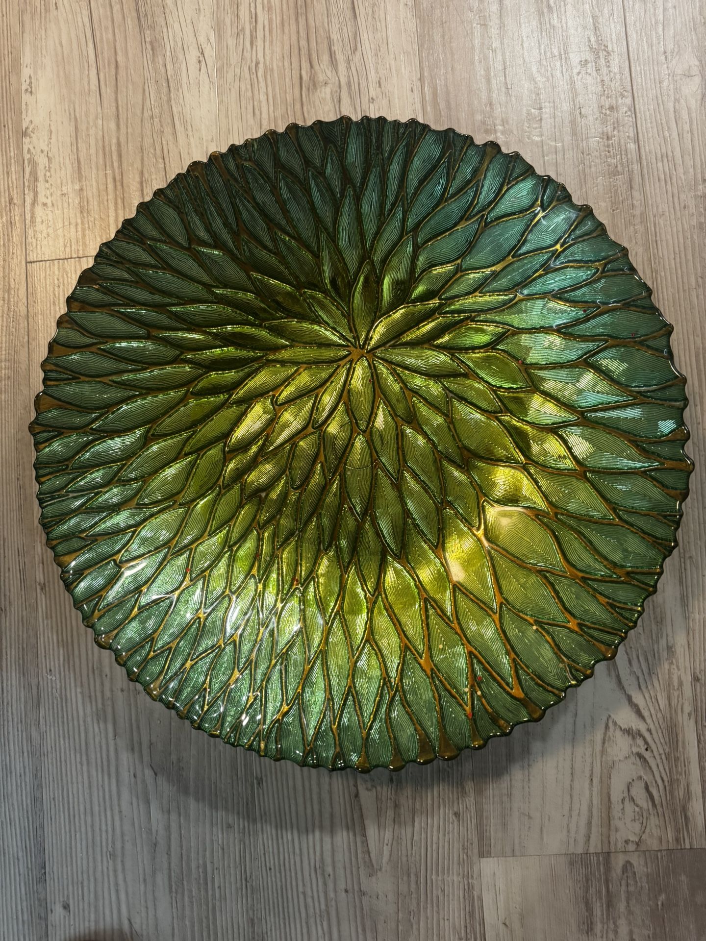 Large Green Textured Glass Decorative Charger Plate