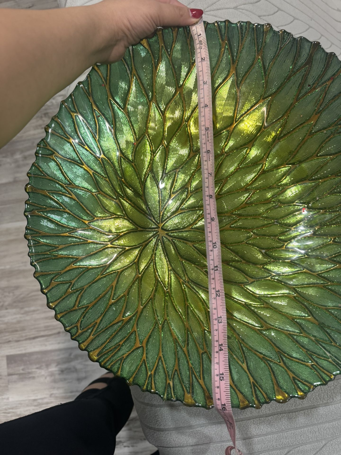 Large Green Textured Glass Decorative Charger Plate - photo 3