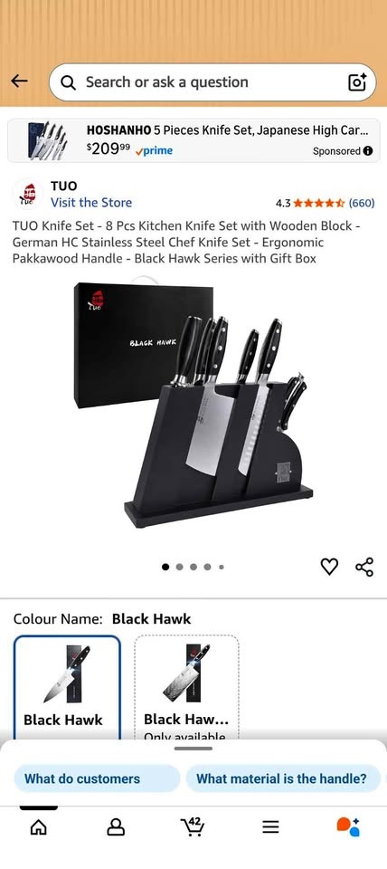 TUO Knife Set - 8 Pcs Kitchen Knife Set with Wooden Block